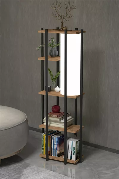 RETOHOME 5-ЕТАЖЕН БИБЛИОТЕКЕН С ЛАМПА., БИБЛИОТЕКА С ЛАМПА ОТ АТЛАНТИЧЕСКА СМЪРЧ