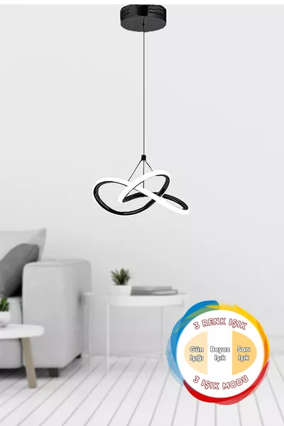 ثريا فورت الحديثة المفردة باللون الأسود بثلاثة ألوان ضوء LED للطاقة لغرفة المعيشة والمطبخ والغرفة والردهة