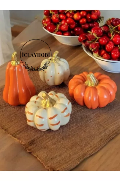 Pumpkin Decor 4-Piece Combination Set Concrete Pumpkin Figurine Ornament Pumpkin Decoration