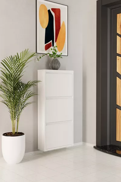 3-Door Metal Shoe Cabinet White
