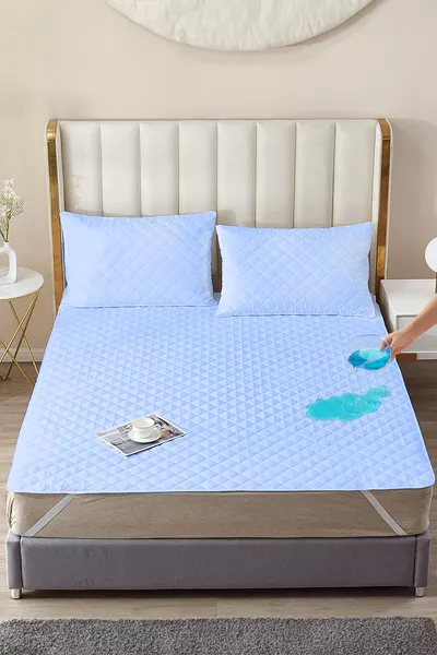 Eco Serie Lichtblauwe Vloeistofdichte Gewatteerde Matrasbeschermer Laken Matrasbeschermer