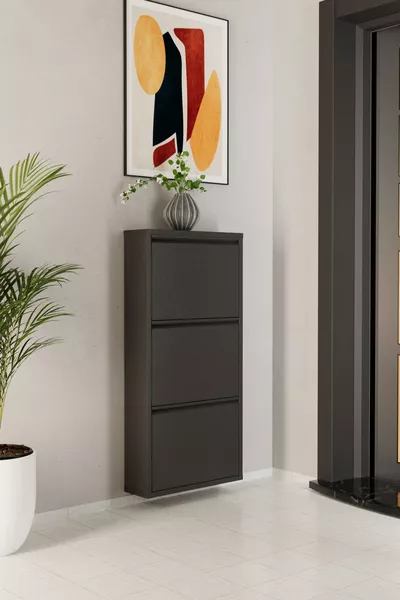 3-Door Metal Shoe Cabinet Anthracite