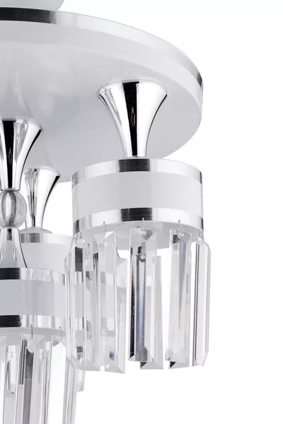 Aslı 4-ка Профониел Луксозна Модерна Полилей с Кристални Камъни, Бял Хром с Позлата