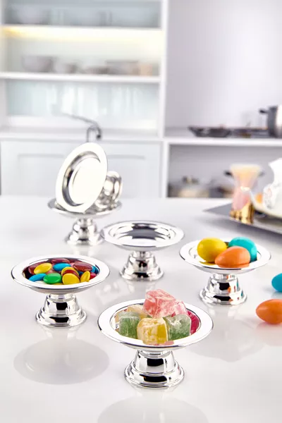 Set of 6 ABS Decorative Silver-Plated Candy Bowls, Set of 6 Macaron Dishes for Coffee Side Serving or Turkish Delight