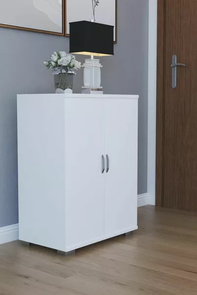 2-Door 3-Compartment Shoe Cabinet Multi-Purpose Cupboard - White