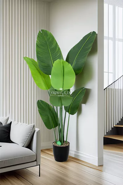 Изкуствено дърво Starliçe с реалистично докосване, 8 големи зелени листа,  см