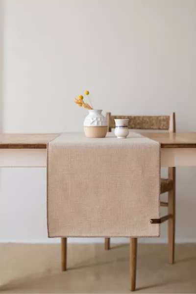 Solen | Keten Görünümlü Bej Leke Tutmaz Runner  X  Cm