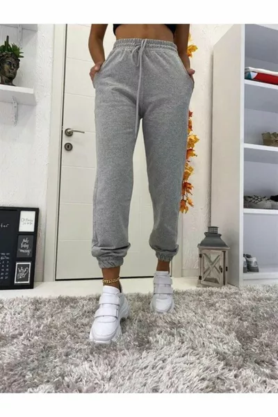 Мъжки плетен спортен панталон с джобове и базова права кройка, двуслойна прежда