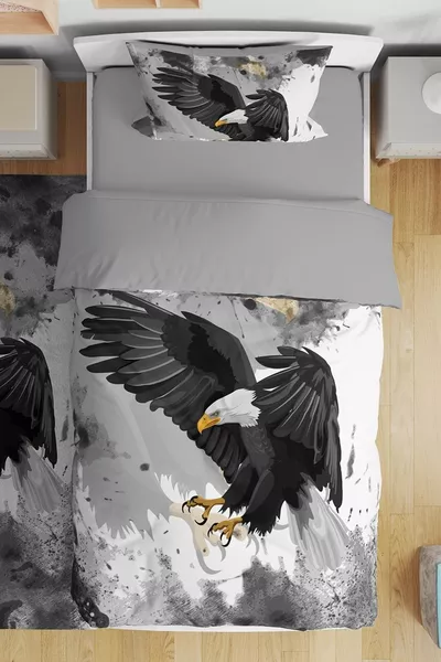 طقم لحاف سرير فردي للأطفال والرضع بنقشة النسر الأمريكي
