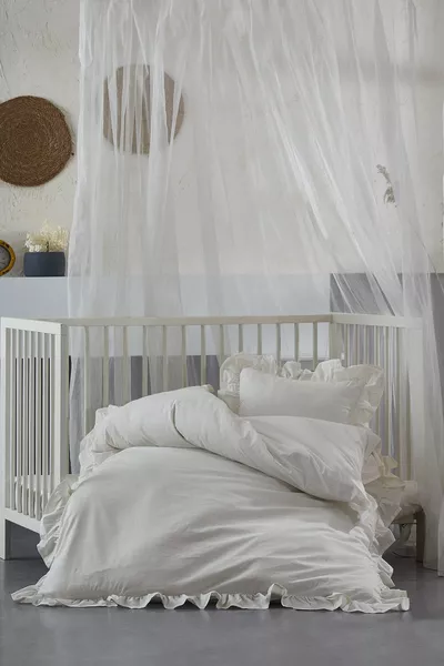 Cream Baby Ruffled Duvet Cover Set 100% Organic Cotton