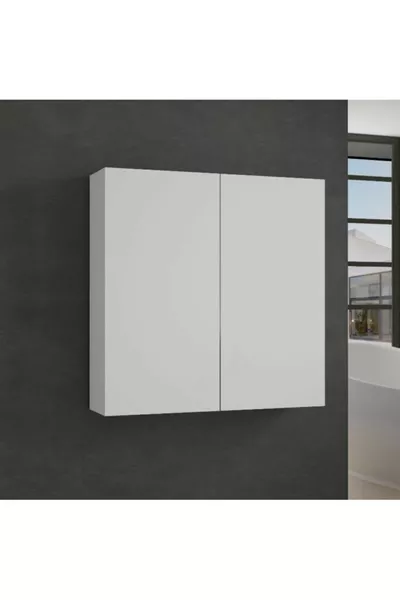 Witte Badkamerkast Zonder Spiegel met Twee Deuren en Zonder Handvat voor Opbouwblad