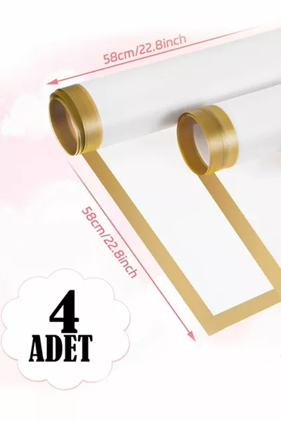 Опаковъчна хартия за цветя Бяла с златист ръб 4 броя Изкуствени цветя Сухи цветя Свежи цветя Бума за букети