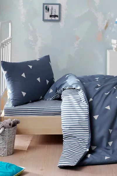 Комплект постельного белья для одного человека, легко гладится, треугольник, светло-голубой