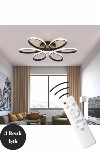 Lampadario a Soffitto Moderno Nipul Siyah con Telecomando e Luce LED a 3 Colori