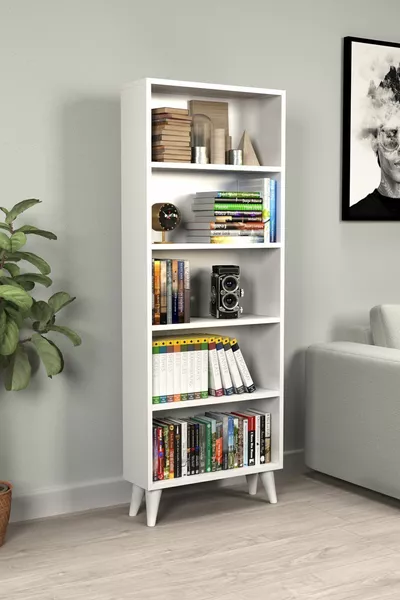 Библиотека Ярко Бяла с 5 Рафтове и Отворен Дизайн