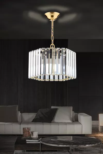 Hexagonal Crystal Stone Pendant Gold Chandelier for Living Room, Kitchen, Hall, Bedroom