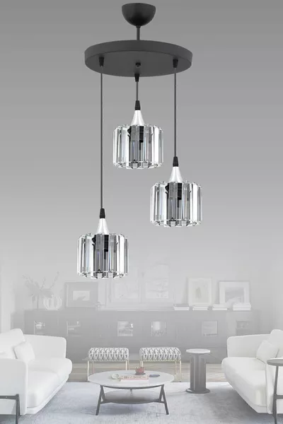 Люстра подвесная на 3 лампы Ezgi с кристаллами для гостиной, кухни и спальни