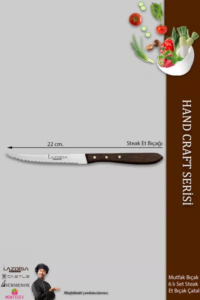 Hand Craft Series Steak Knife Kitchen Knife Set of 6 Restaurant Meat Cutting Chopping Knife