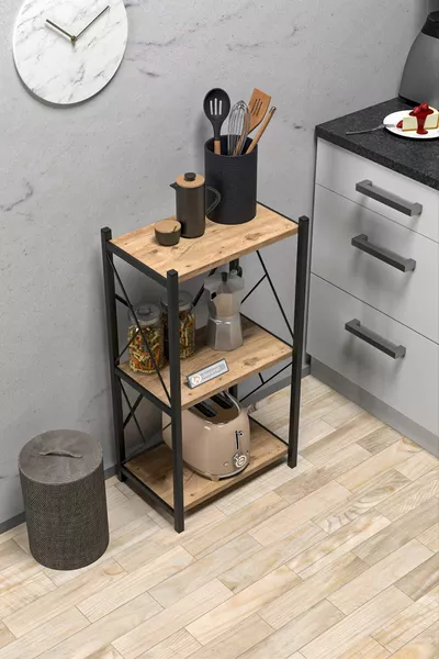 Arveni Metal Single Kitchen Shelf Material Cabinet 3-Tier Microwave Shelf Multi-Purpose