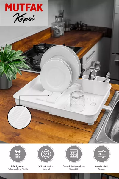 Foldable Sliding Dish Rack, Dish Basket - White