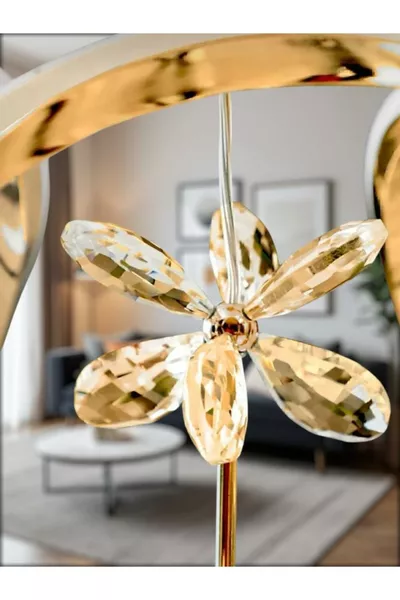 نجفة ذهبية بتاج واحد مع مصابيح LED ثلاثية الألوان - إضاءة ثريا LED