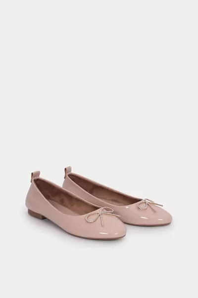 Alora Bow Ballerines en cuir verni beige
