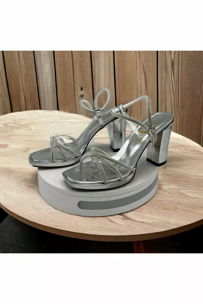 المرأة الفضة عرجاء اللون الحجر الصليب حزام أحذية منصة منخفضة