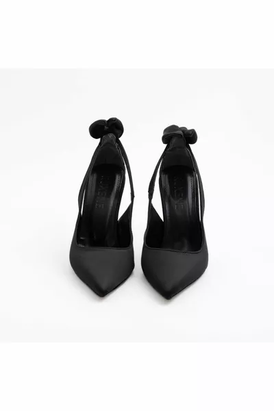 Else Gesloten Puntige Neus cm Dunne Hak Venster Detail Strik Glanzende Avondjurk Stiletto - Hakken