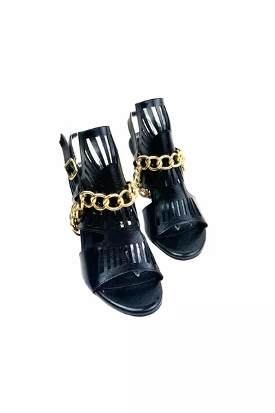 نسائي شم أسود رفيع سلسلة كعب مفصلة مساء اللباس أحذية 8 سم 