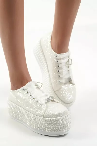 المرأة الرياضية أنيقة نمط عالية النعل بريق الزفاف اللباس الأحذية