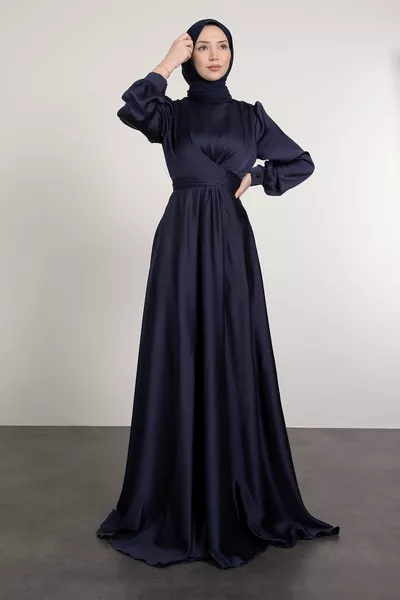 Hijab Evening Dress with Waist Tie Diagonal from the Collar