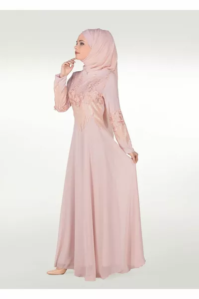 Женское вечернее платье с вышивкой пудрой (лосось) 