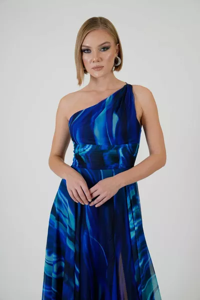 Saks един ръкав цепка импрегнирани вечерна рокля