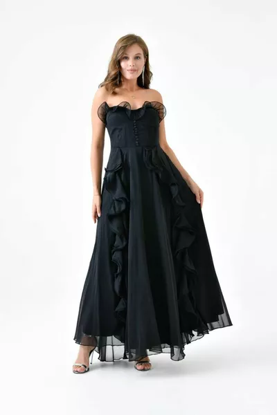 زر وكشكش مفصلة حمالة مساء اللباس