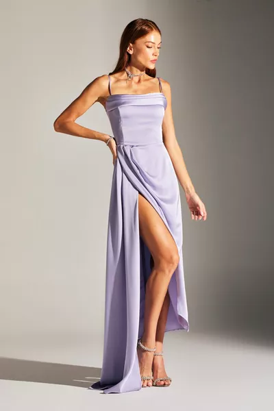 Violet Lila Gedrapeerde Jurk Met Bandjes