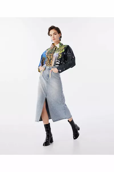 Hot Print Jean Skirt