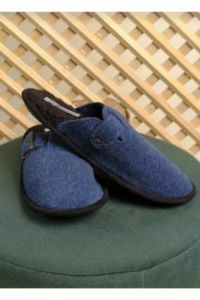 Antiscivolo Morbida Suola Pieghevole Suola In Feltro Pelliccia Blu Navy Pantofole Da Casa