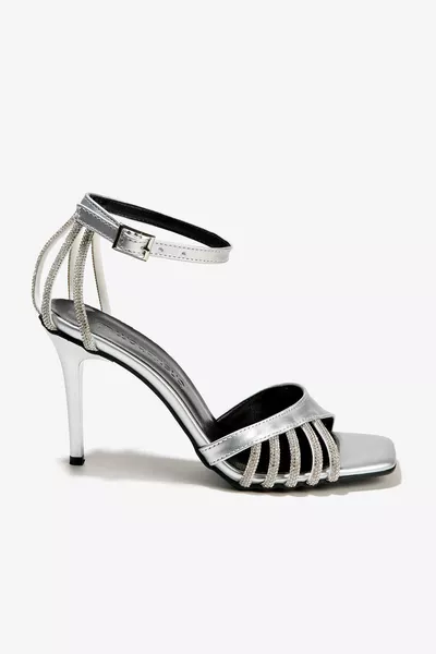 Sandales à talons en pierre pour femme Argent