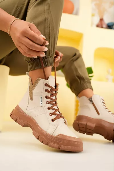 Водонепроницаемые морозостойкие женские зимние сапоги на молнии бежевого цвета норки