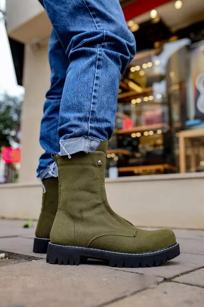 Quebec Zipper Orthopedic Sole Casual Suede Men's Postal Boots SST Khaki