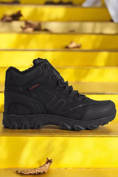 Zwarte orthopedische waterdichte laarzen voor heren met één rijstrook bont