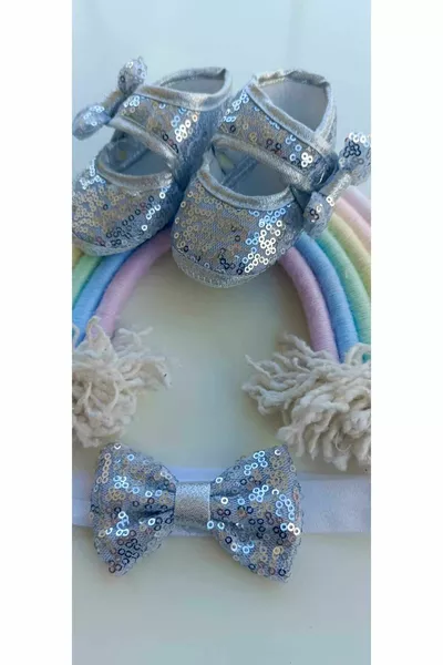 Bébé fille Lame Sequin Bow Booties et Bandana ensemble