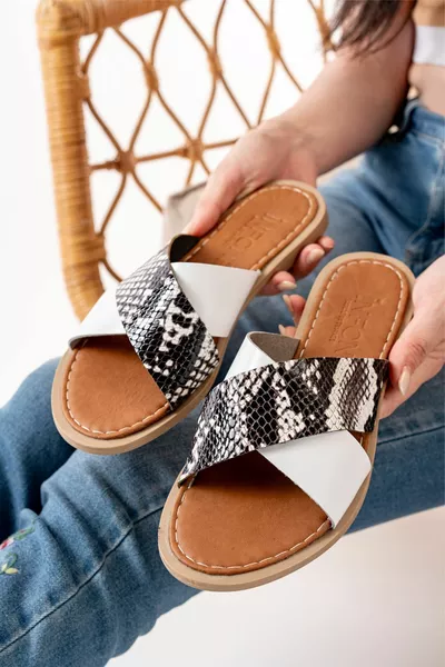  Ox White Ортопедични дамски чехли от естествена кожа с кръстосана каишка