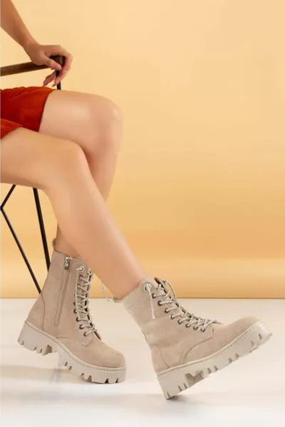Seribo Semelle Antidérapante Lace Stone Dedaylı Postal Bottes Femme TEN-SUEDE