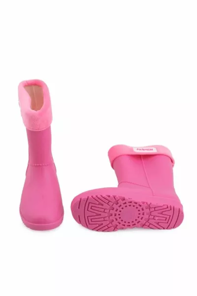  الفتيات الدافئة بطانة الفوشيا معطف واق من المطر الأحذية