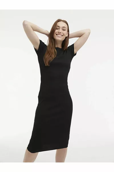 Zwarte damesjurk Ronde hals Rechte korte mouwen uit uw modestijl