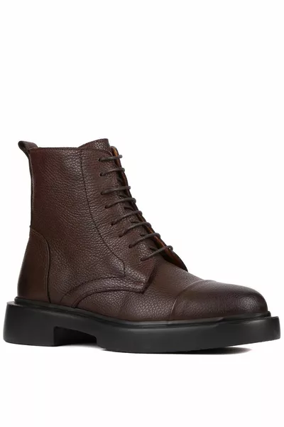 - Коричневые кожаные мужские почтовые сапоги на молнии 