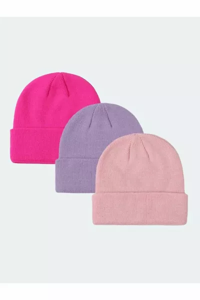 طقم قبعة صغيرة مطوية للجنسين ، أرجواني ، وردي طقم قبعة صغيرة من 3 قطع