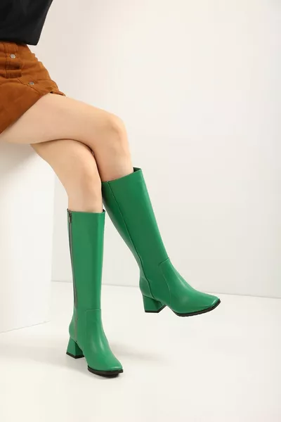 المرأة العشب الأخضر الجلد أحذية طويلة