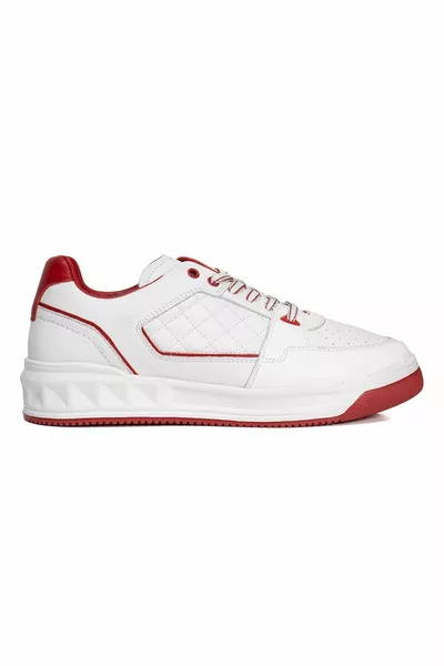 حذاء رياضي من الجلد الطبيعي باللون الأبيض والأحمر للرجال 